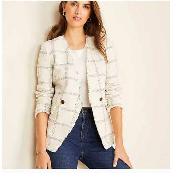 Ann Taylor Windowpane Tweed Double Breasted Blazer Size 18 - Picture 1 of 12